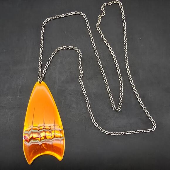 Sheffield England 1970s Orange Enamel Pendant Necklace Earrings Set - Picture 3 of 11